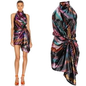 New The Attico Sequined Chiffon Halterneck Mini Dress 42 IT/ 4-6 US / Medium